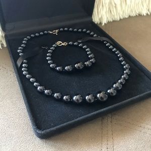 Matching black pearl necklace and bracelet